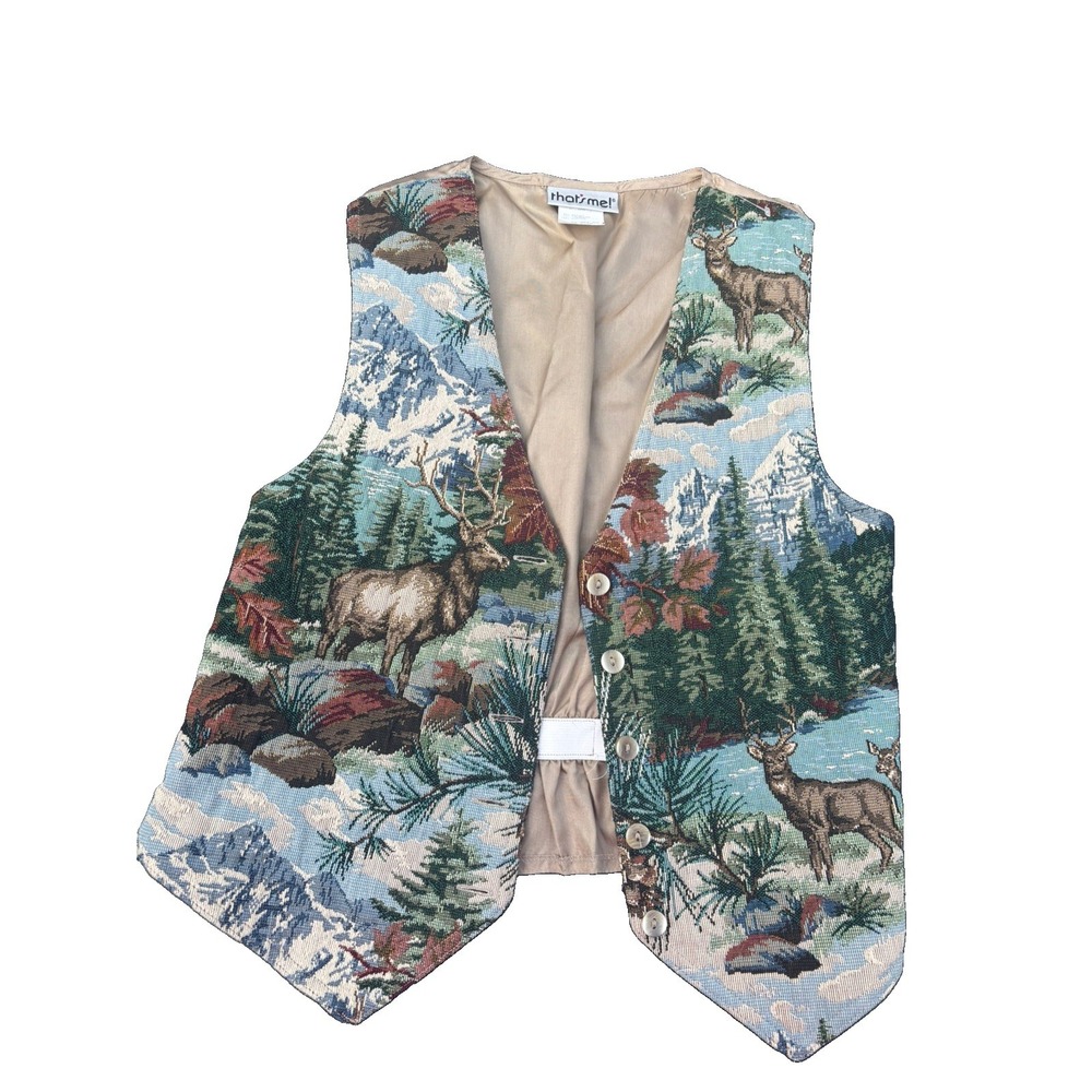 That's Me Wilderness Vest Deer Button Up Tapestry Embroidered 1990s sz 9/10